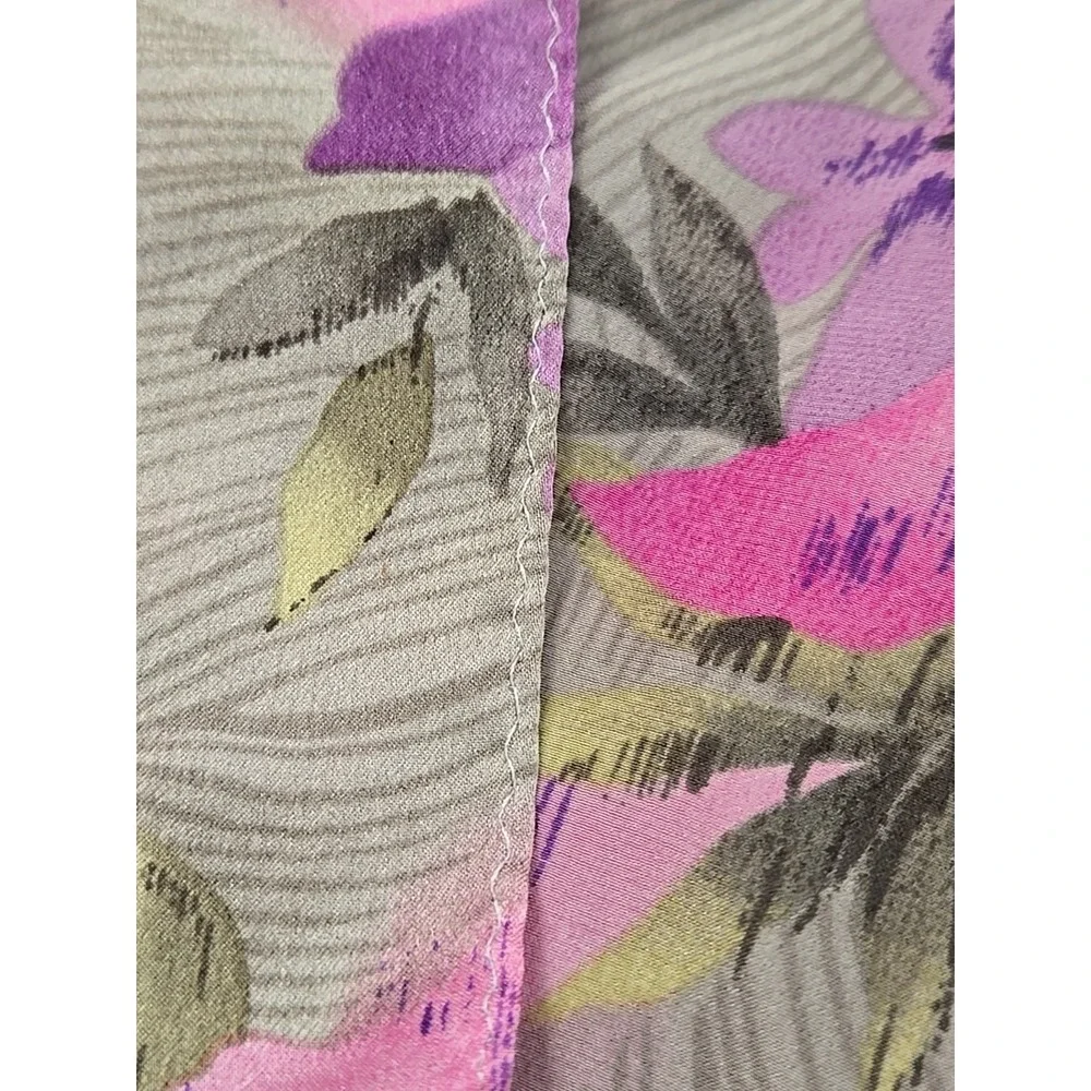 Silk Chiffon Scarf Floral Rolled Green Lavender Pink‎ 39